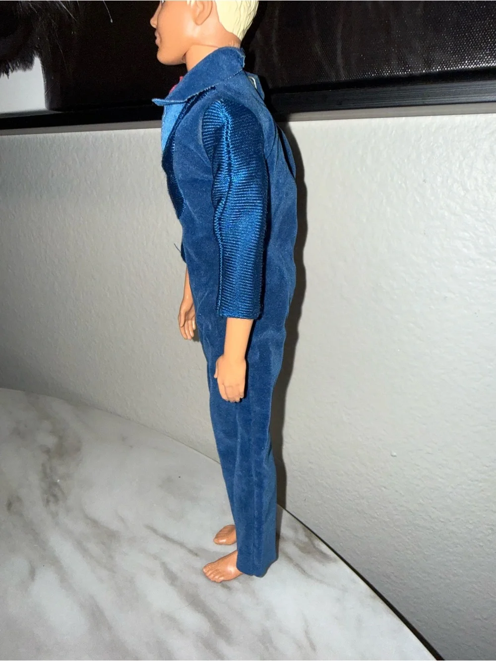 Barbies Ken navy blue 1977 jumpsuit red under shirt